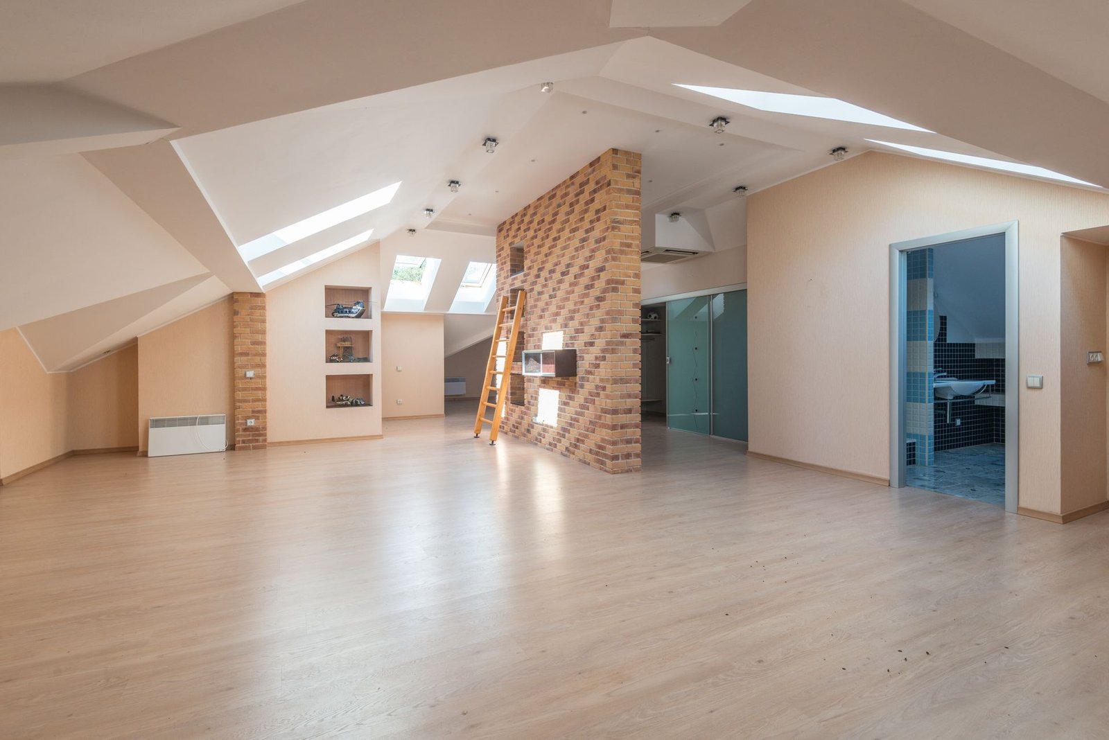 Explore this bright, spacious modern attic apartment with skyligh